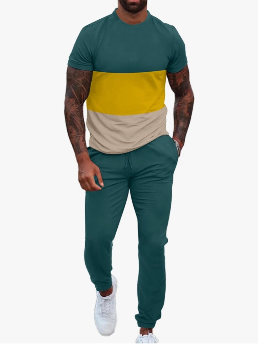 Mens 2 Piece Sweatsuits Outfits Short Sleeve T Shirt With Pants